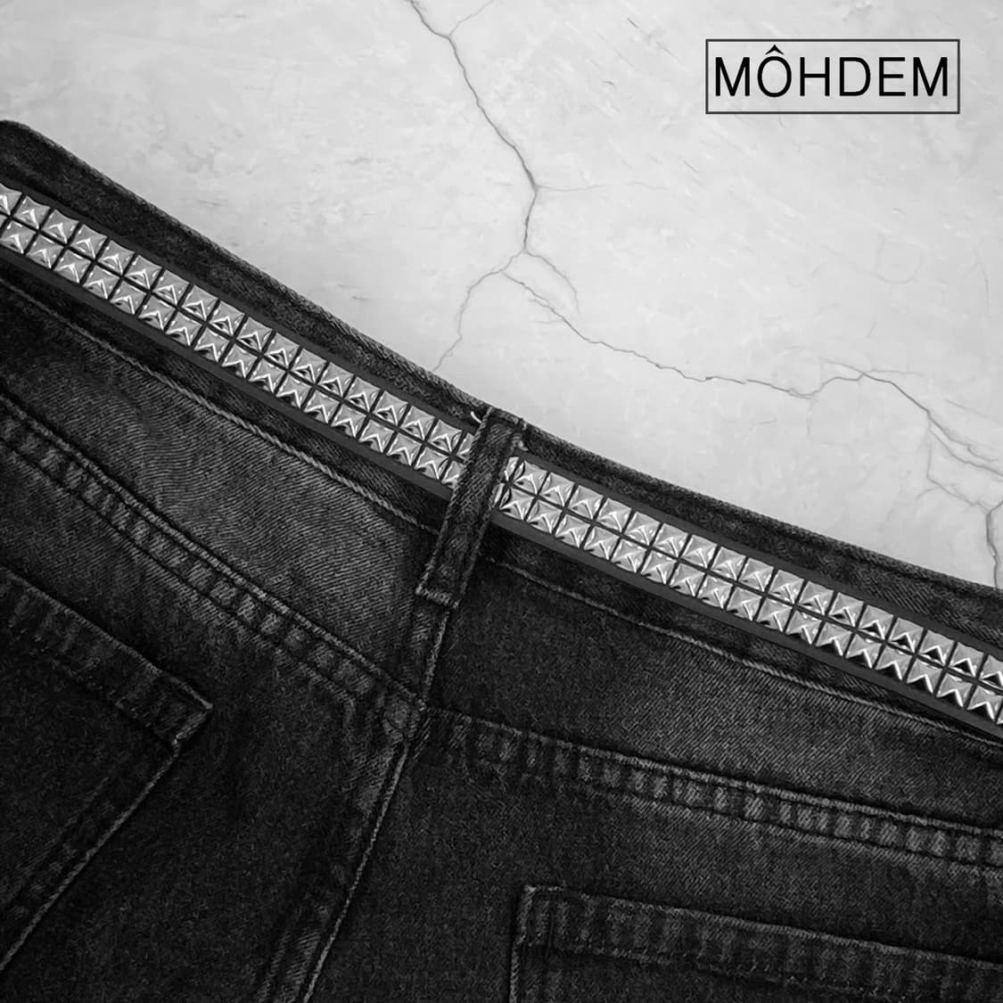 [Unisex] 락시크 스터드 웨스턴 가죽 벨트 블랙 상품이미지2