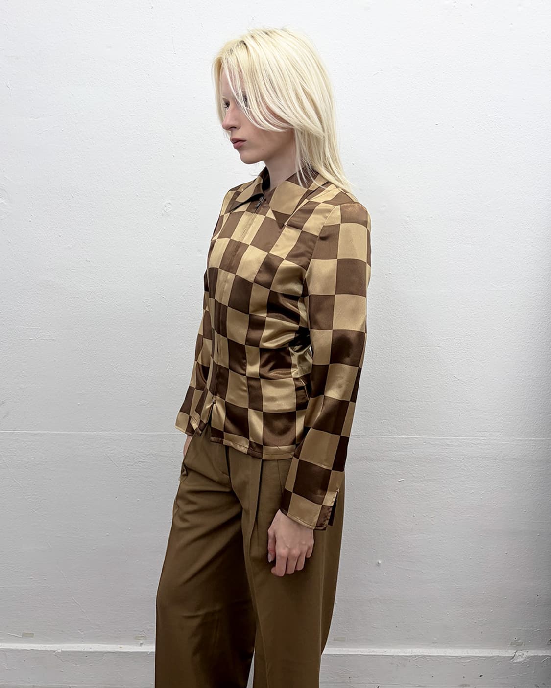 빈티지 새틴 체크 자켓 상품이미지3