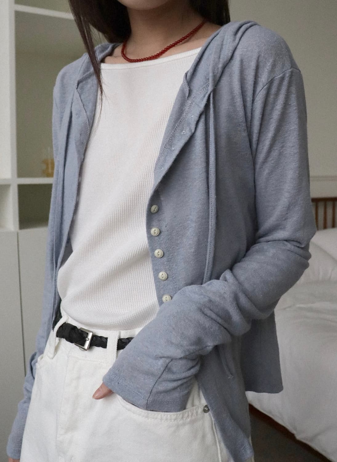 헤인트 린넨 후디 가디건 그레이 상품이미지2