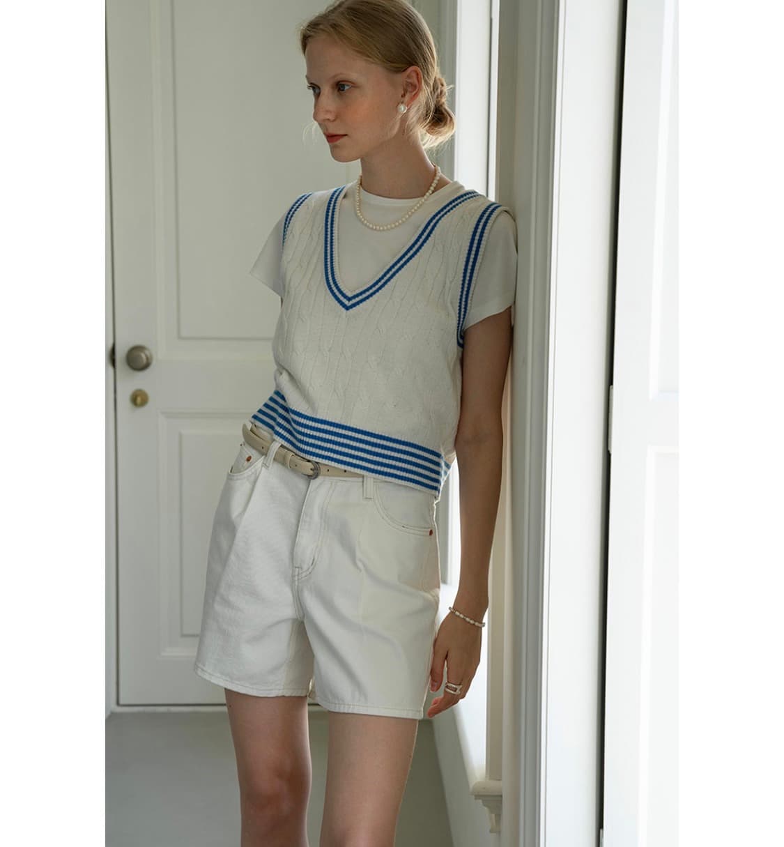 시야쥬 화이트 니트 베스트 상품이미지3