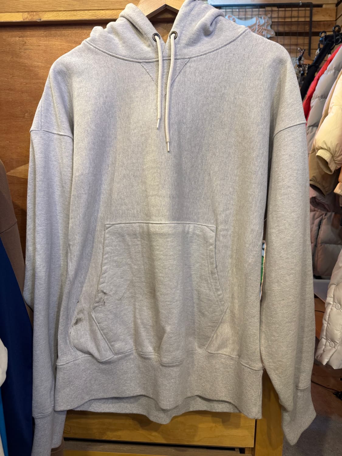 아웃스탠딩 무지 그레이 후드티 상품이미지1