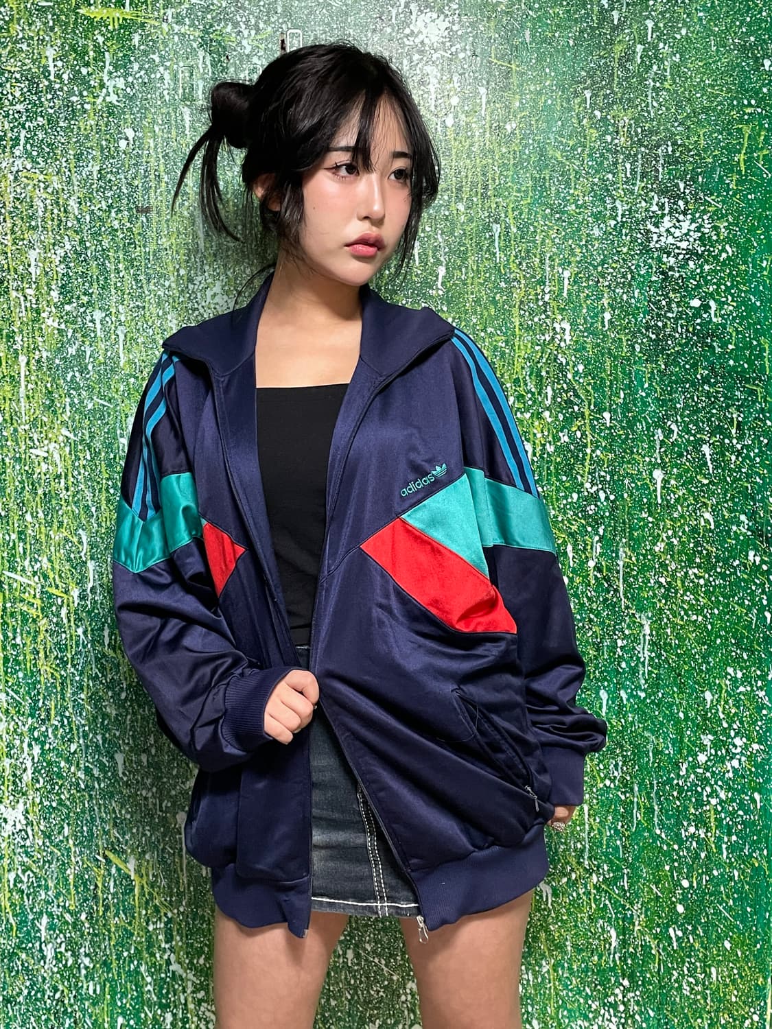 80s 아디다스 네이비 배색 올드스쿨 오버핏 져지 110 상품이미지1