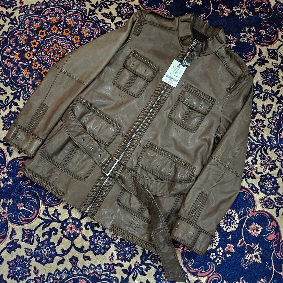 레노마(renoma) 브라운 램스킨 벨티드 가죽자켓 L size 상품이미지1