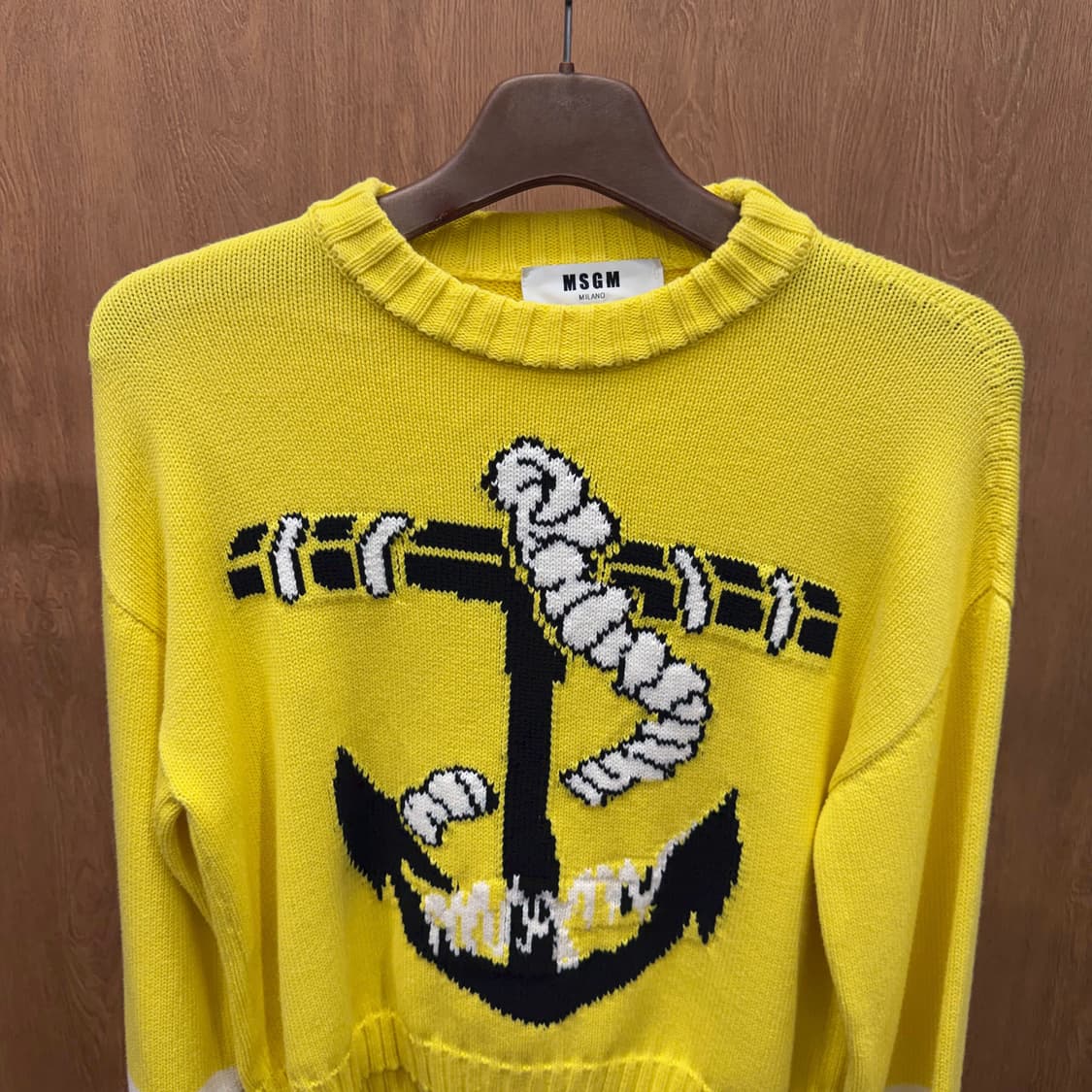 MSGM 코튼 니트 앵커 자카드 패턴 컬러 블록 디테일 옐로우 블랙 상품이미지4