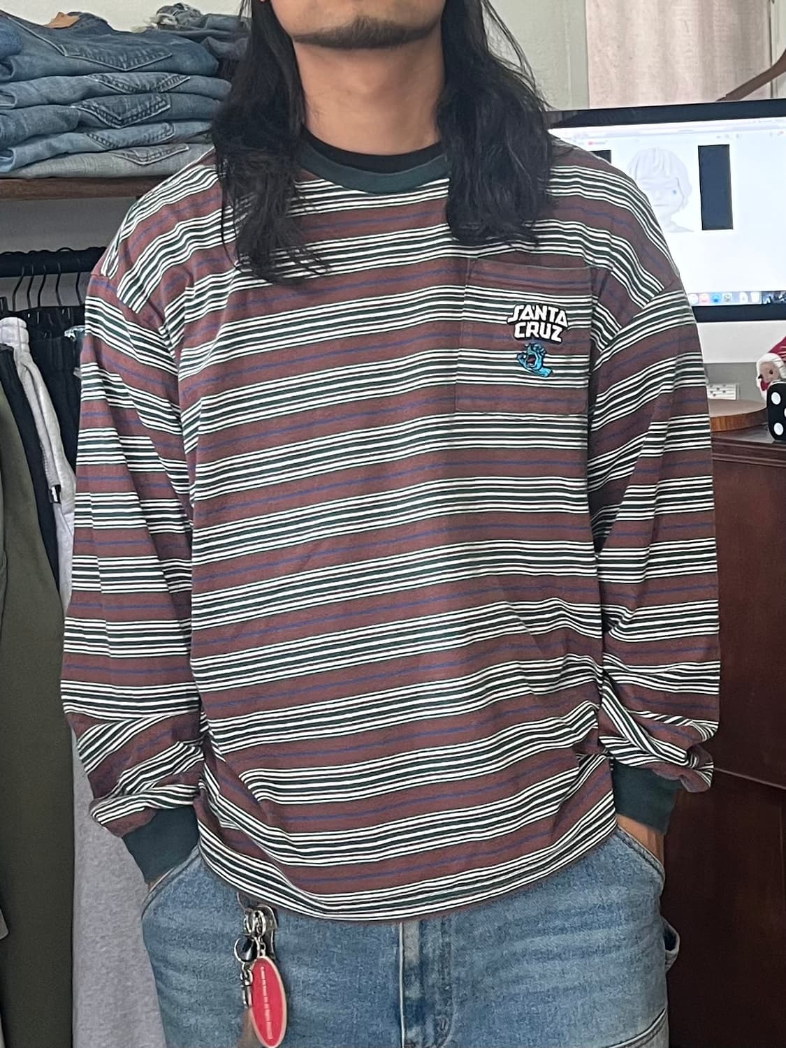Santa Cruz 산타크루즈 브라운 스트라이프 롱슬리브 XL 상품이미지2