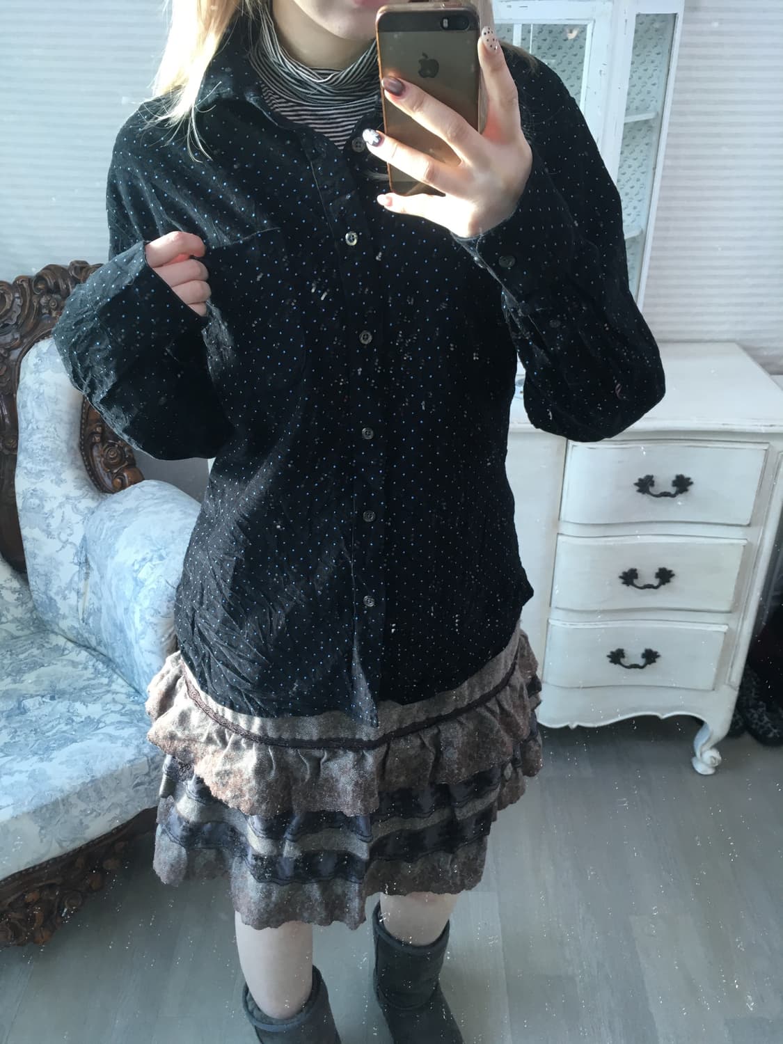 일본빈티지 소라 도트 코듀로이 셔츠 상품이미지4