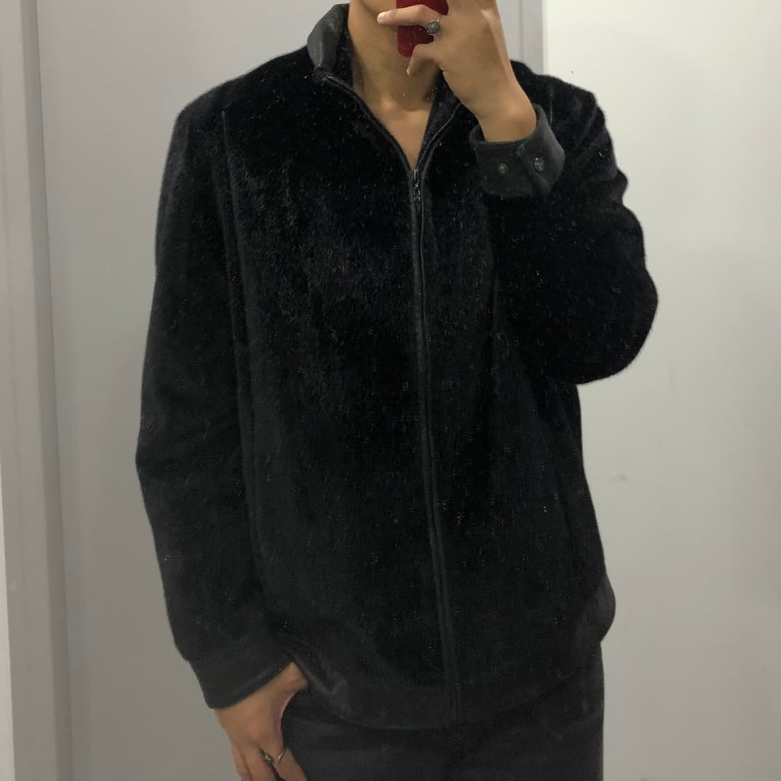 빈티지 퍼 양가죽 배색 레더 가죽 퍼 자켓 상품이미지2