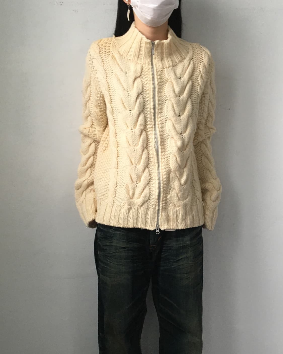 Cable pattern high neck knit zip up 상품이미지1