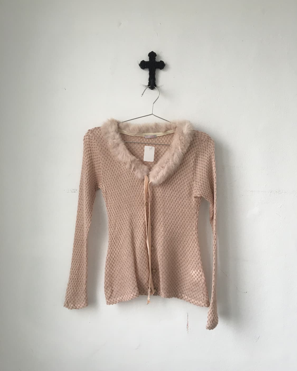 Lest rose fake fur trimming knit cardiga 상품이미지2