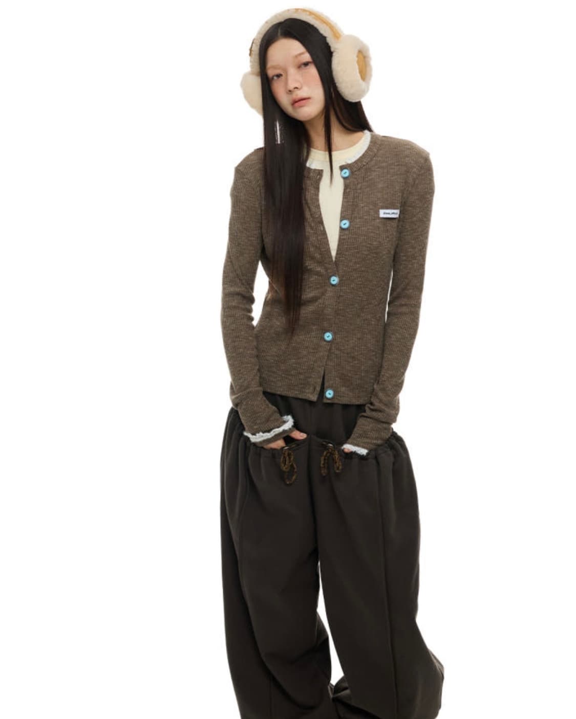 JIKOO 레이스 칼라 플로럴 롱슬리브 골지 니트 가디건 상품이미지5