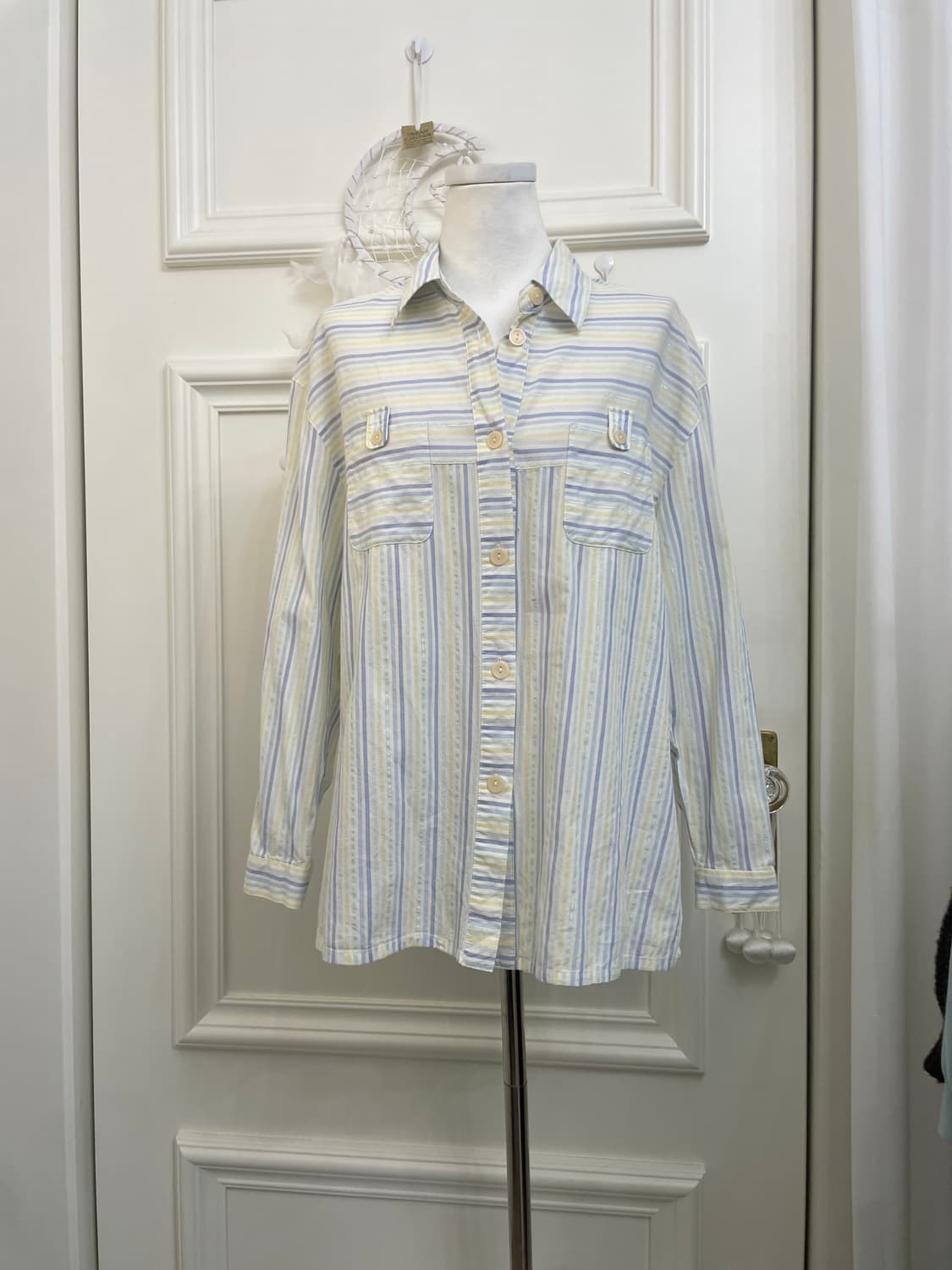 blue stripe silver glitter side slit ove 상품이미지1