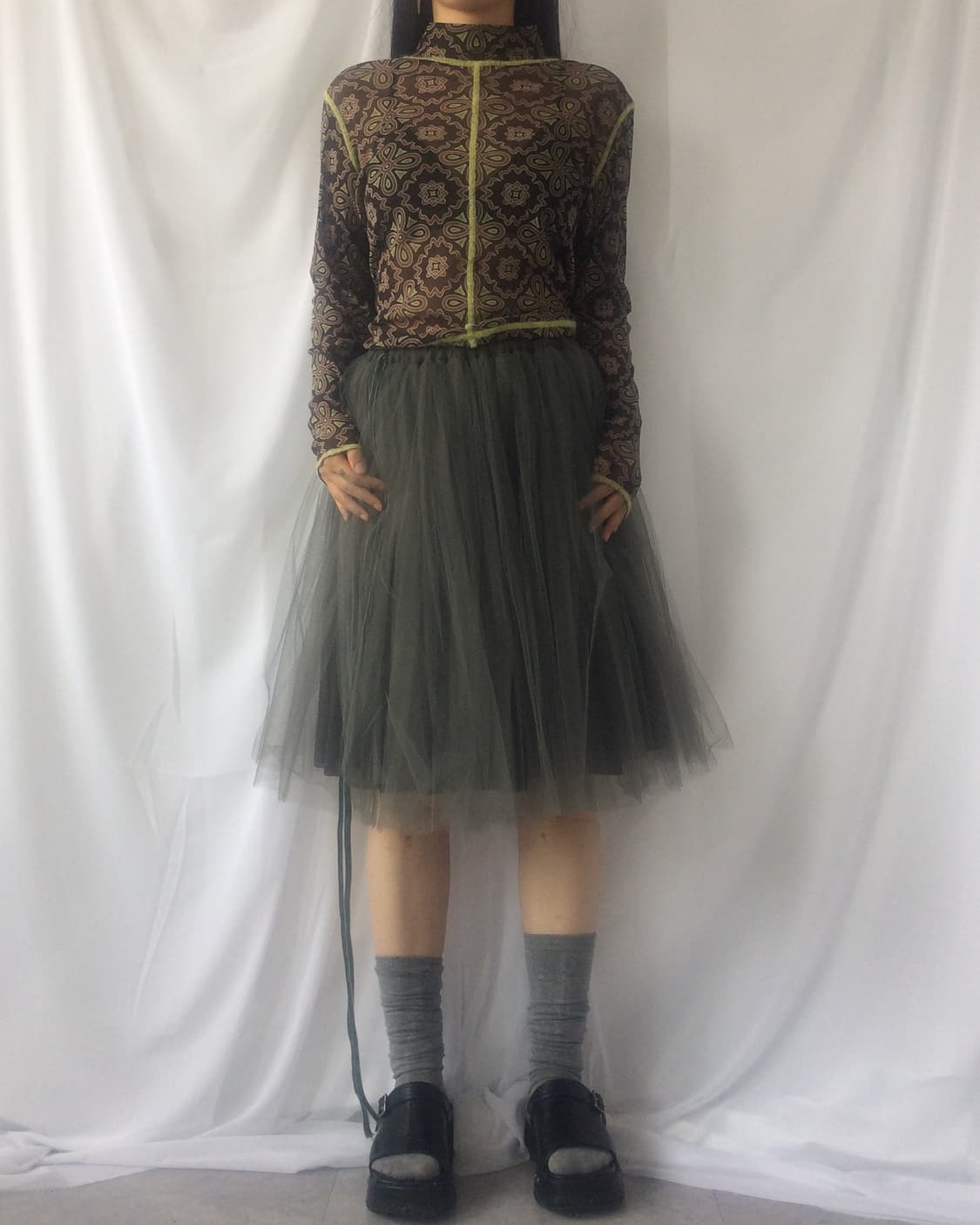 Pattern point high neck mesh sleeve 상품이미지1