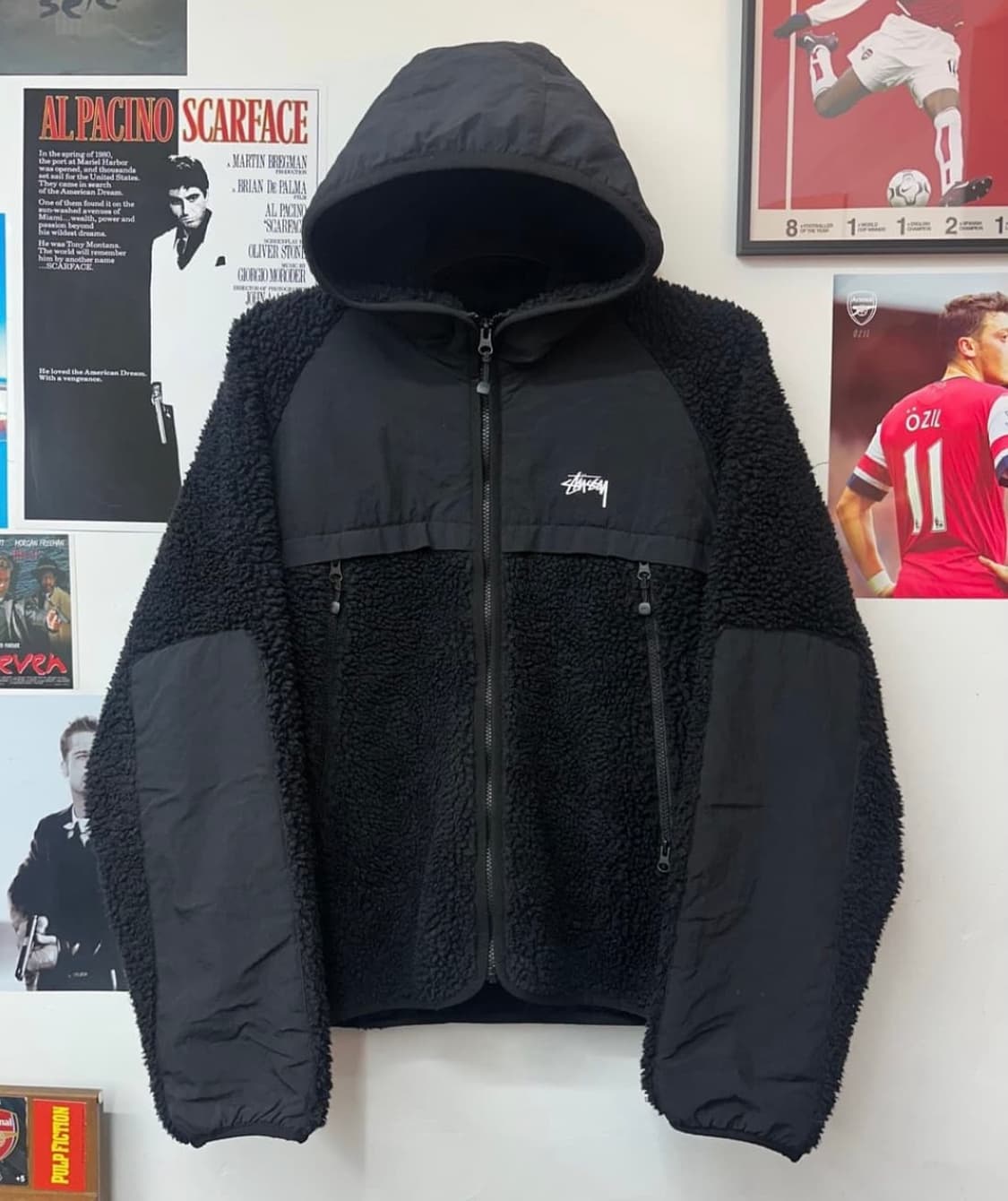 스투시 쉐르파 패널드 후드 자켓 블랙 후리스 플리스 빠글이 상품이미지1