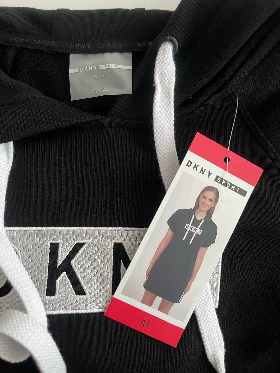 M) 새상품 DKNY 스포츠 후드 반팔 원피스 블랙 상품이미지5