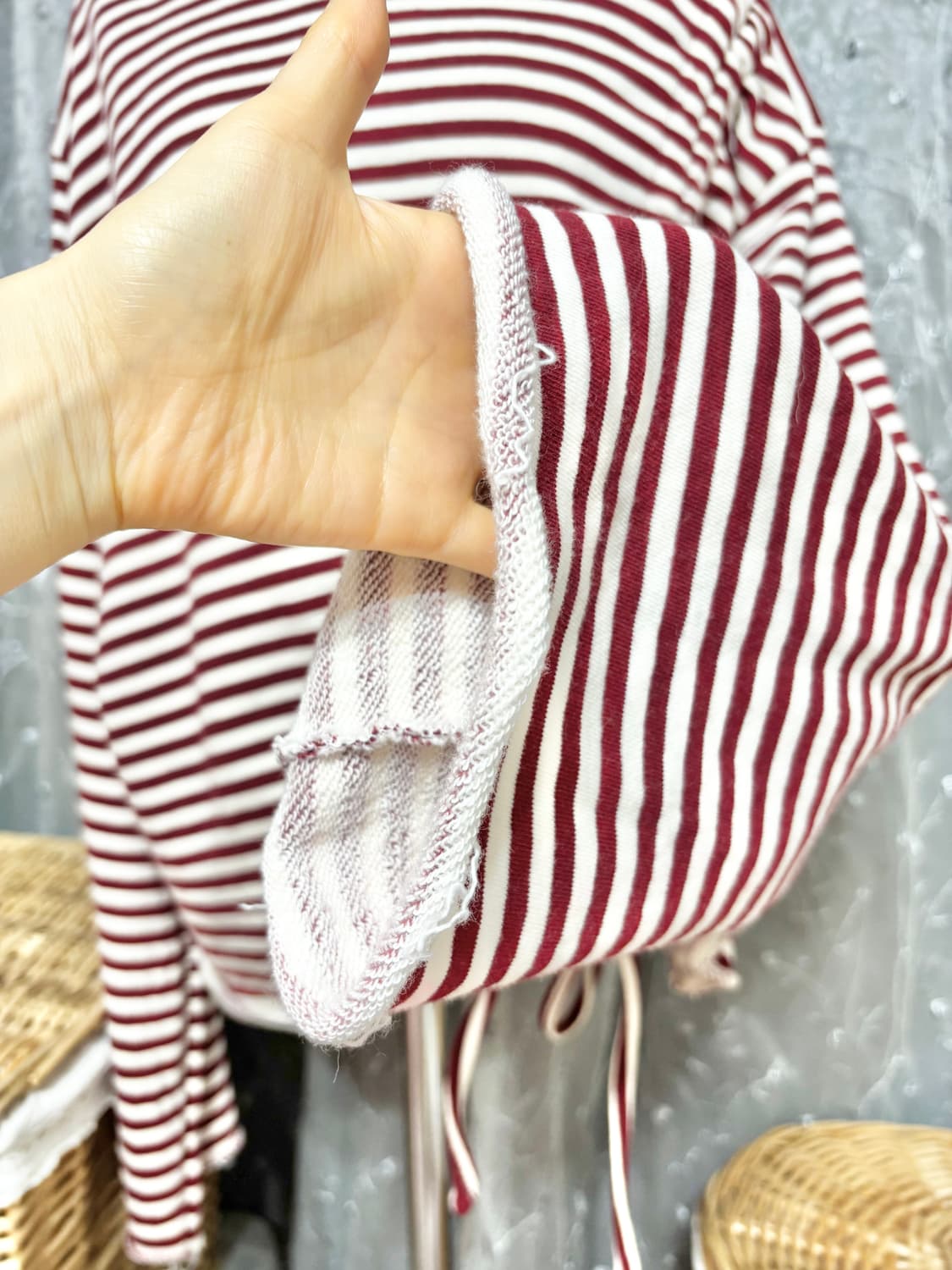 새제품ㅡ 스트라이프 후드티/ 프리사이즈 55~88/셔링끈장식 상품이미지3