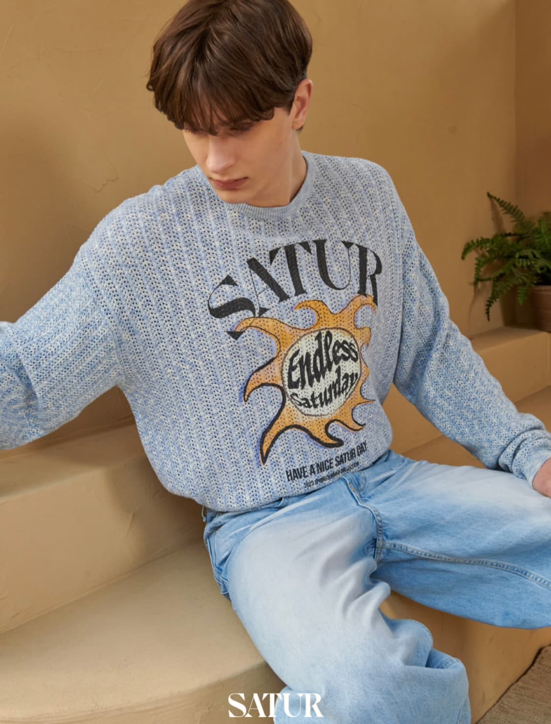 SATUR 세터 이비자 썬 레트로 그래픽 메시드 니트 블루 M 상품이미지1
