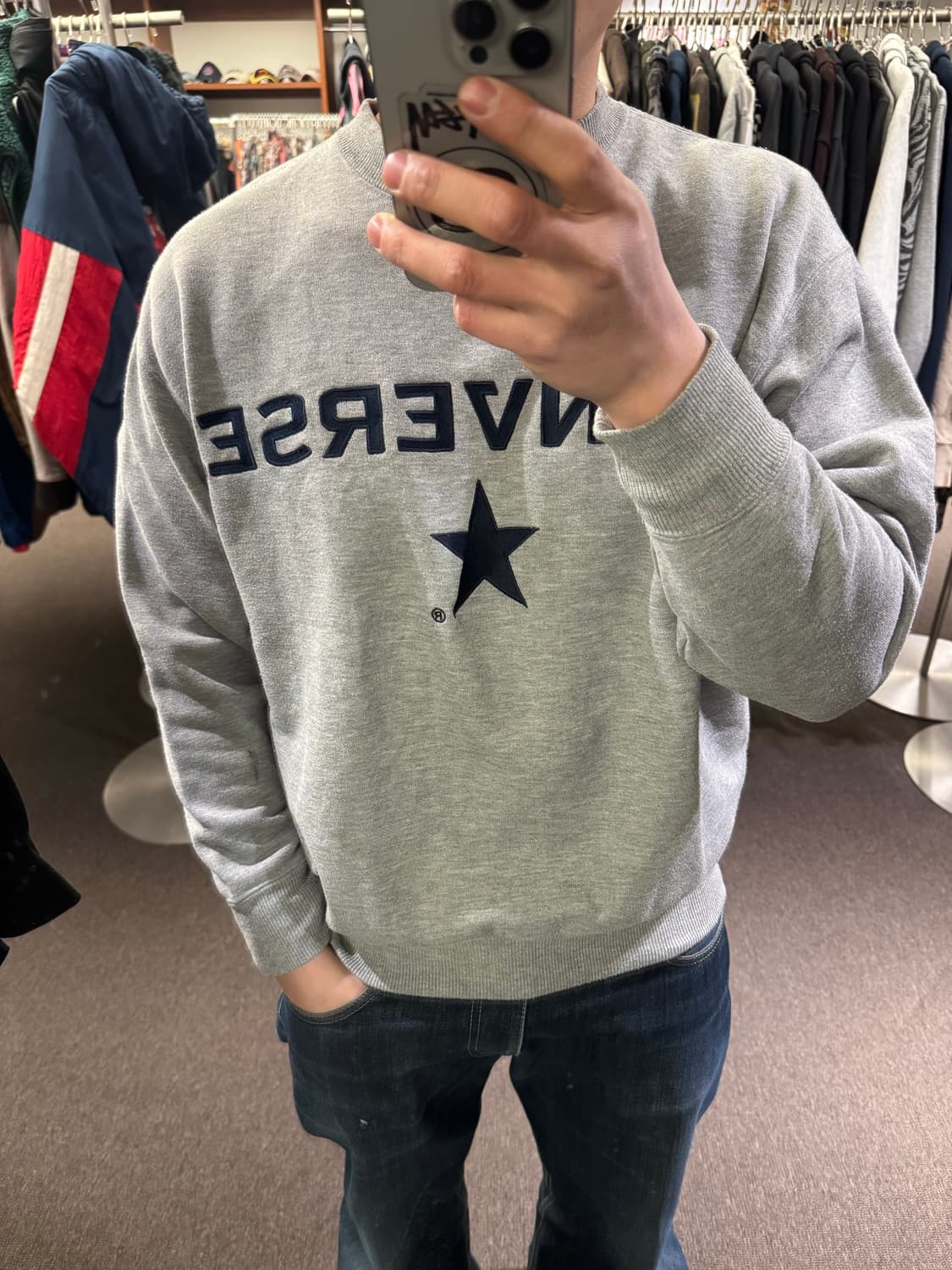 L)컨버스 빈티지 로고 포인트 그레이 스웻셔츠 상품이미지1