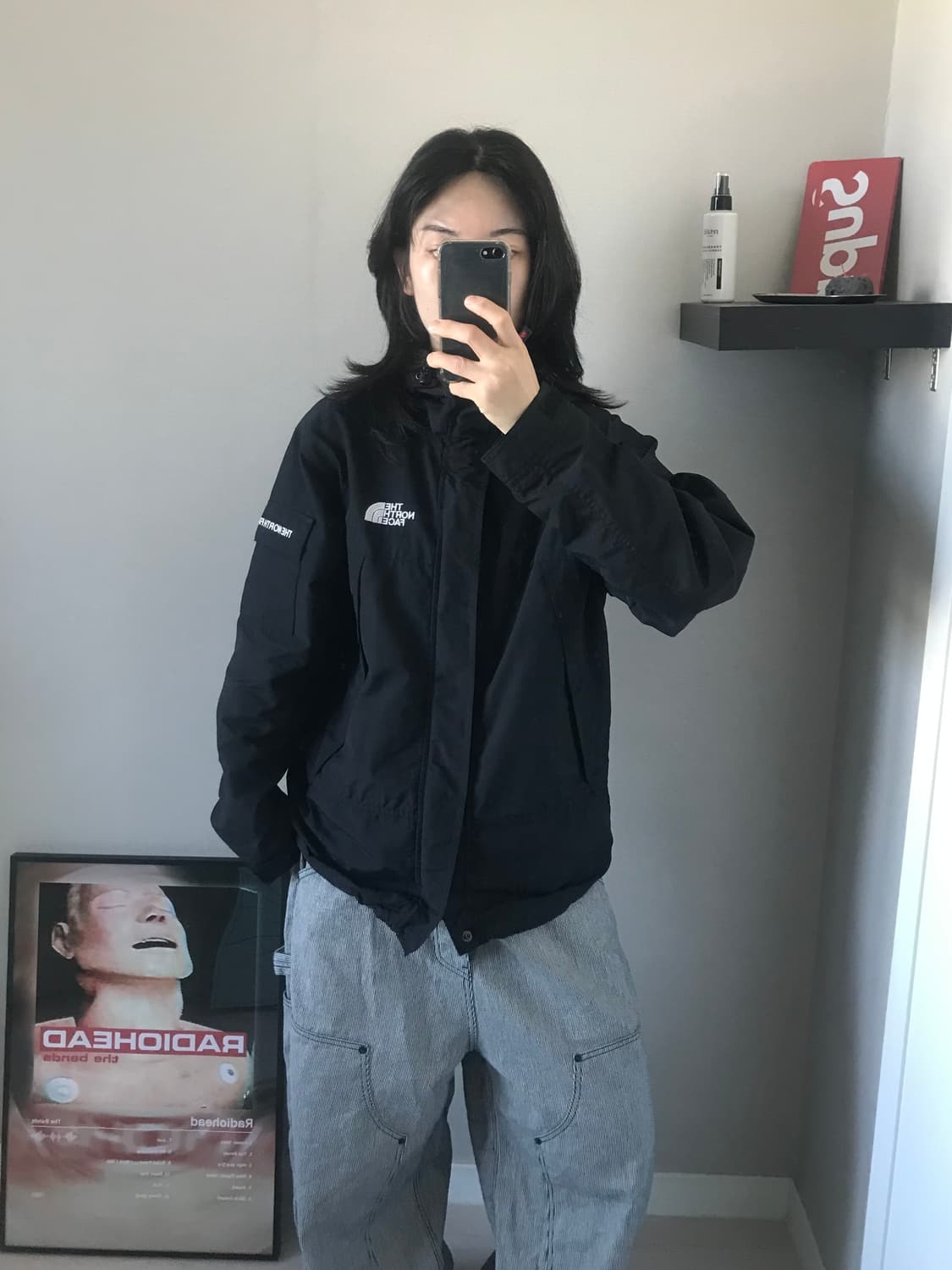 대장급 노스페이스 로고 블랙 윈드 바람막이 자켓 상품이미지1