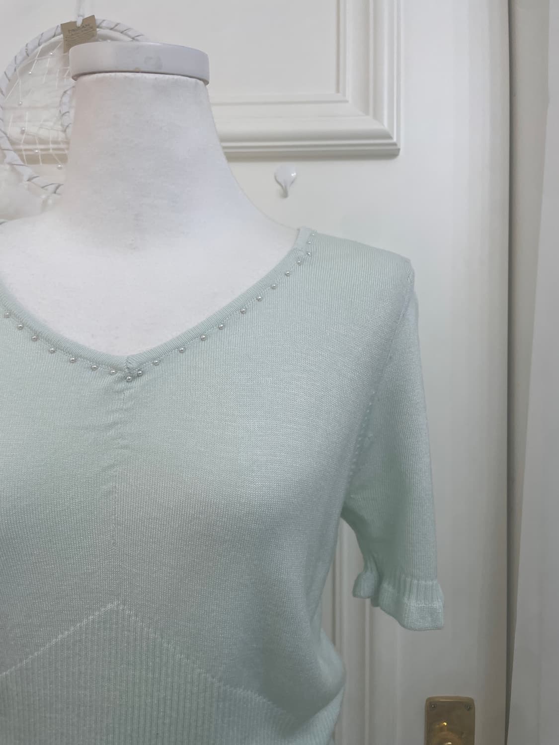 mint pearl  point v-neck knit top 상품이미지6