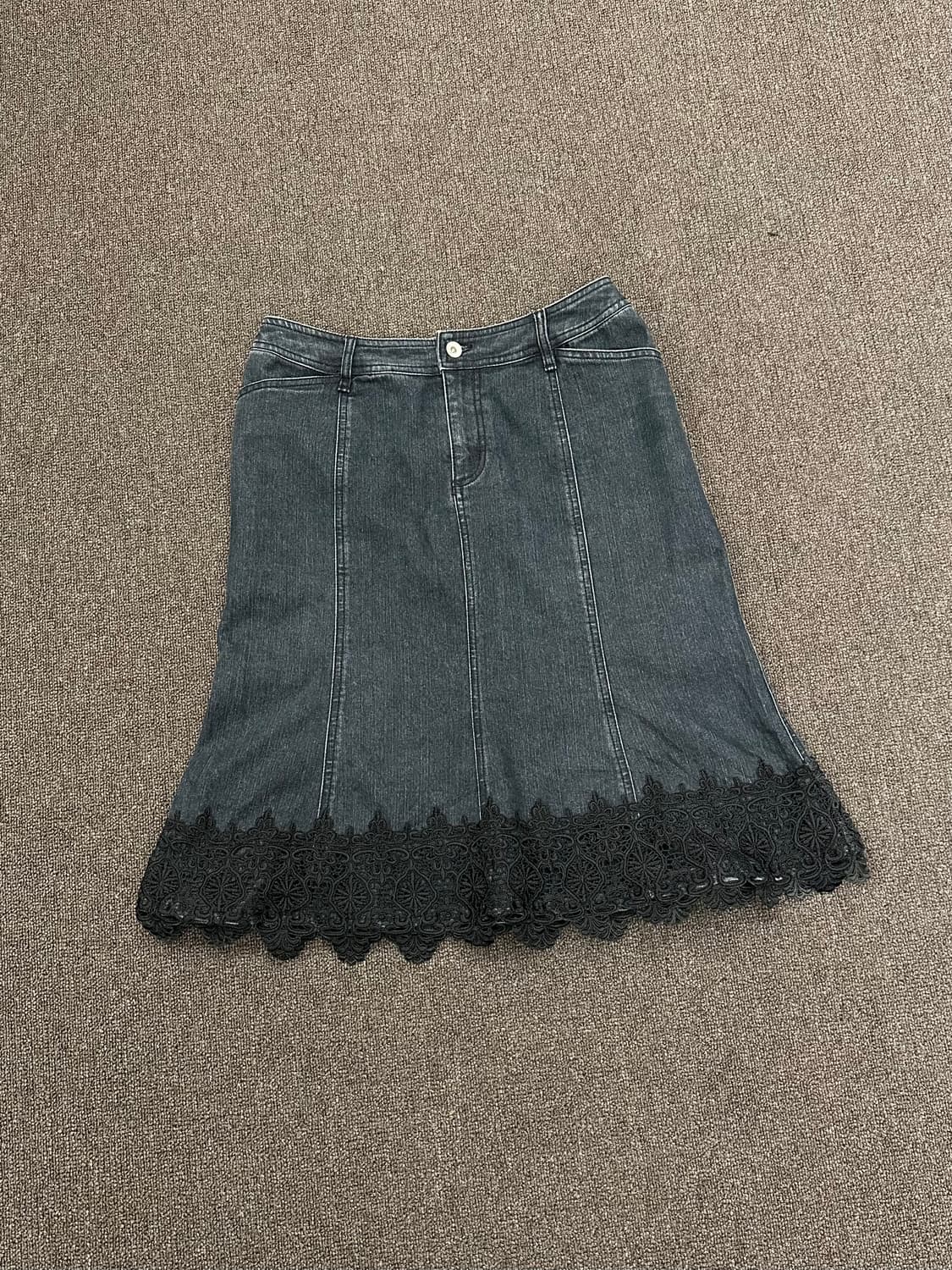 L)Japanese vintage 블랙 레이스 디테일 데님 롱스커트 상품이미지3