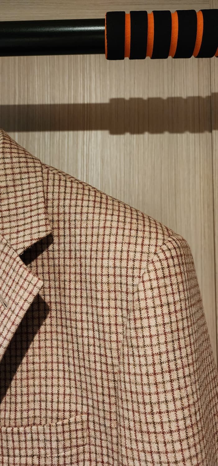 베이지 체크 모직 자켓 L 상품이미지3