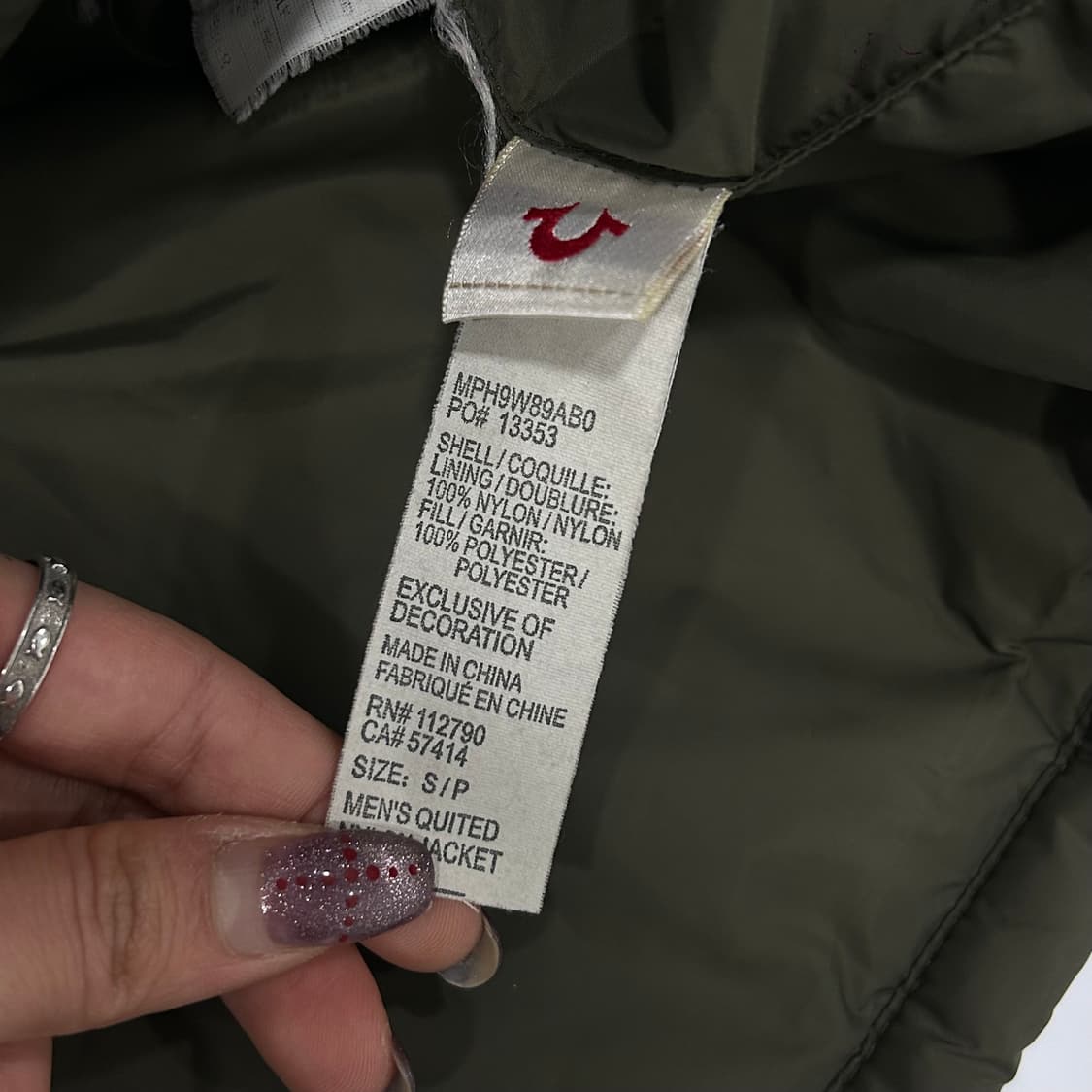 True religion 트루릴리젼 카키 퀼팅 경량패딩  상품이미지7