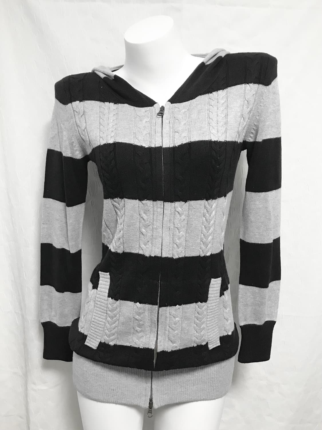 빈티지 니혼진 너드 스트라이프 니트 투웨이 후드 집업 상품이미지2