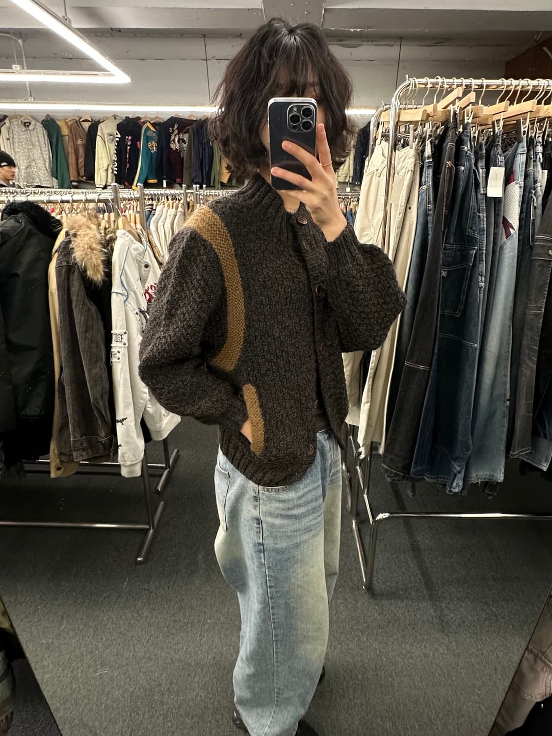 OS)Japanese vintage 울 배색 니트 가디건 상품이미지2