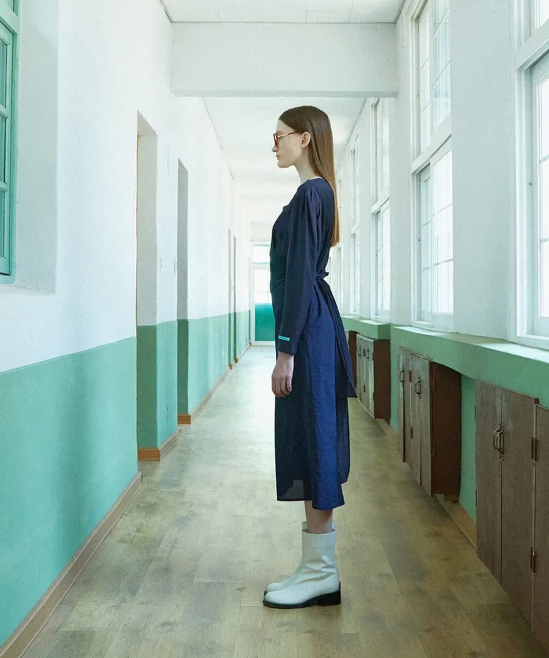 인스턴트펑크 네이비 벨티드 체크 믹스 원피스 상품이미지3