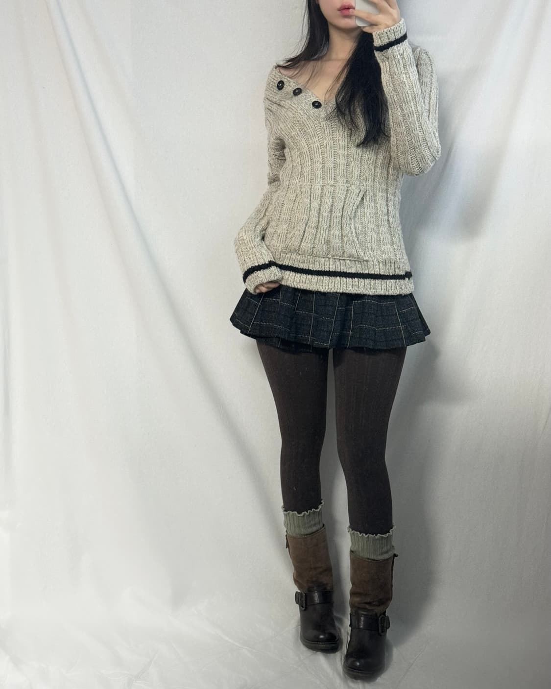 헤비 울 슬림 핏 버튼 후디드 니트 상품이미지6