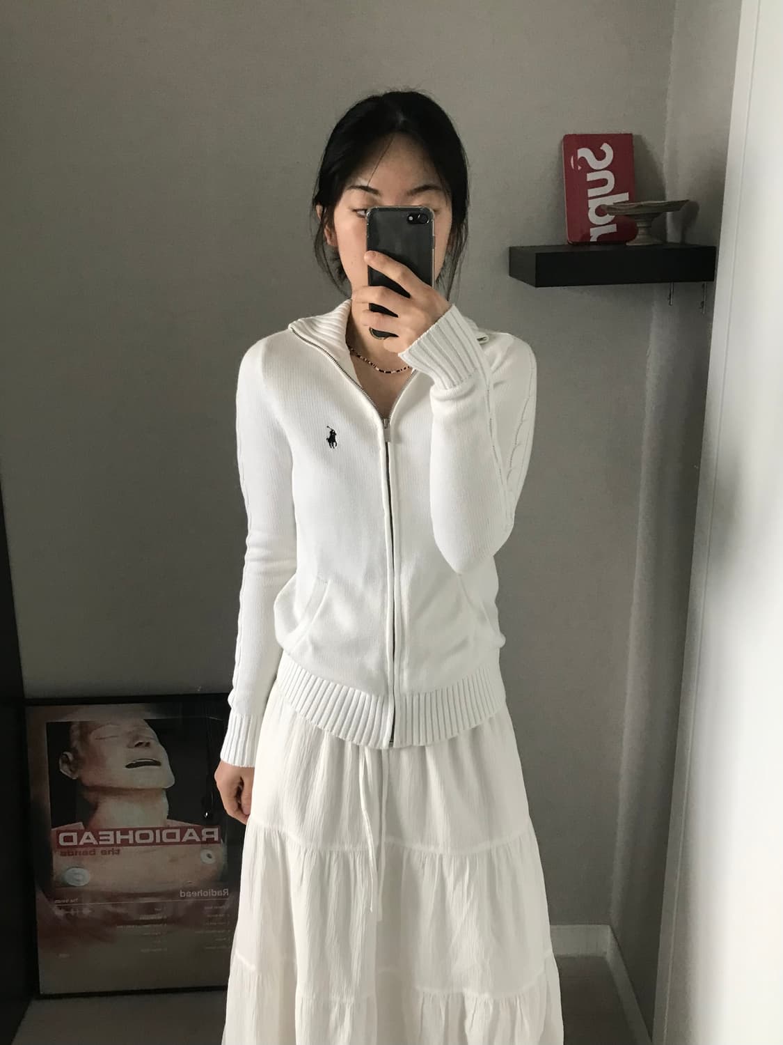 폴로 랄프로렌 포니 로고 화이트 니트집업 상품이미지2