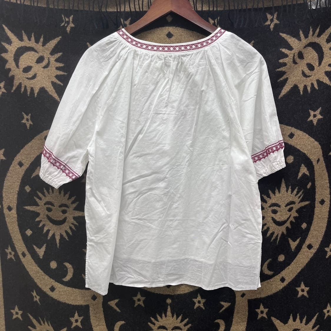 빈티지 산토리니 오리엔탈 에스닉 히피 리본 반팔 블라우스 K0033 상품이미지4