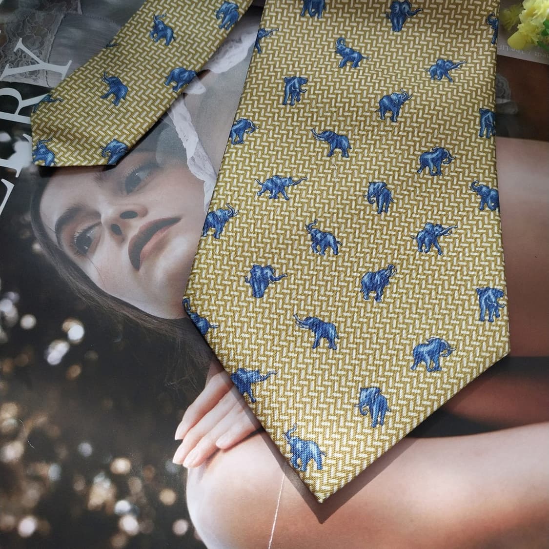 짐톰슨 실크 옐로우 코끼리 패턴 넥타이 9.5cm A+등급 K1307
 상품이미지4