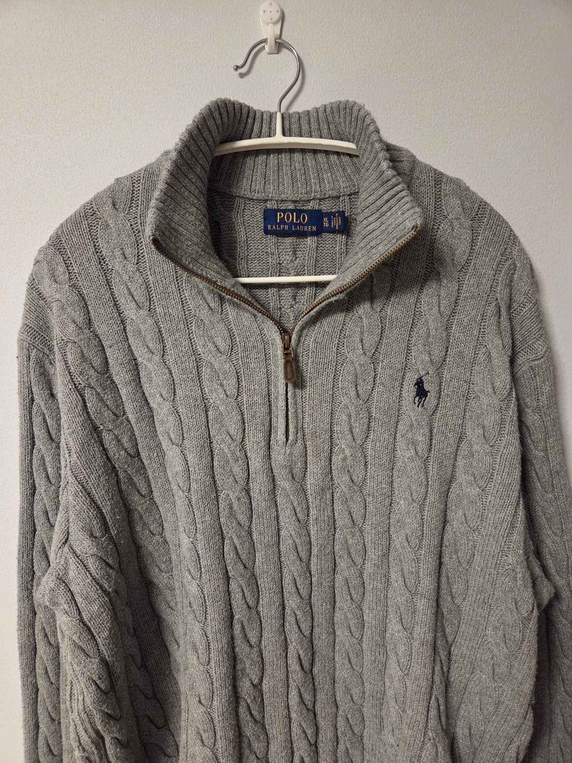 폴로 랄프로렌 케이블 니트 반집업 XL 회색 상품이미지5