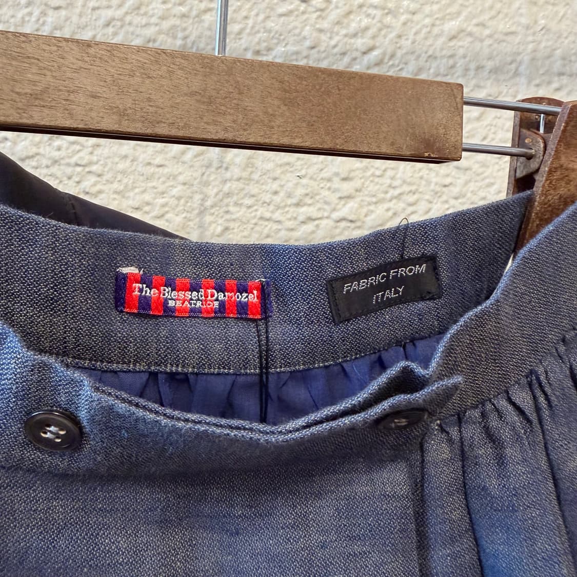 빈티지 코튼 롱 스커트 더블 버튼 턱 플리츠 디테일 네이비 상품이미지9