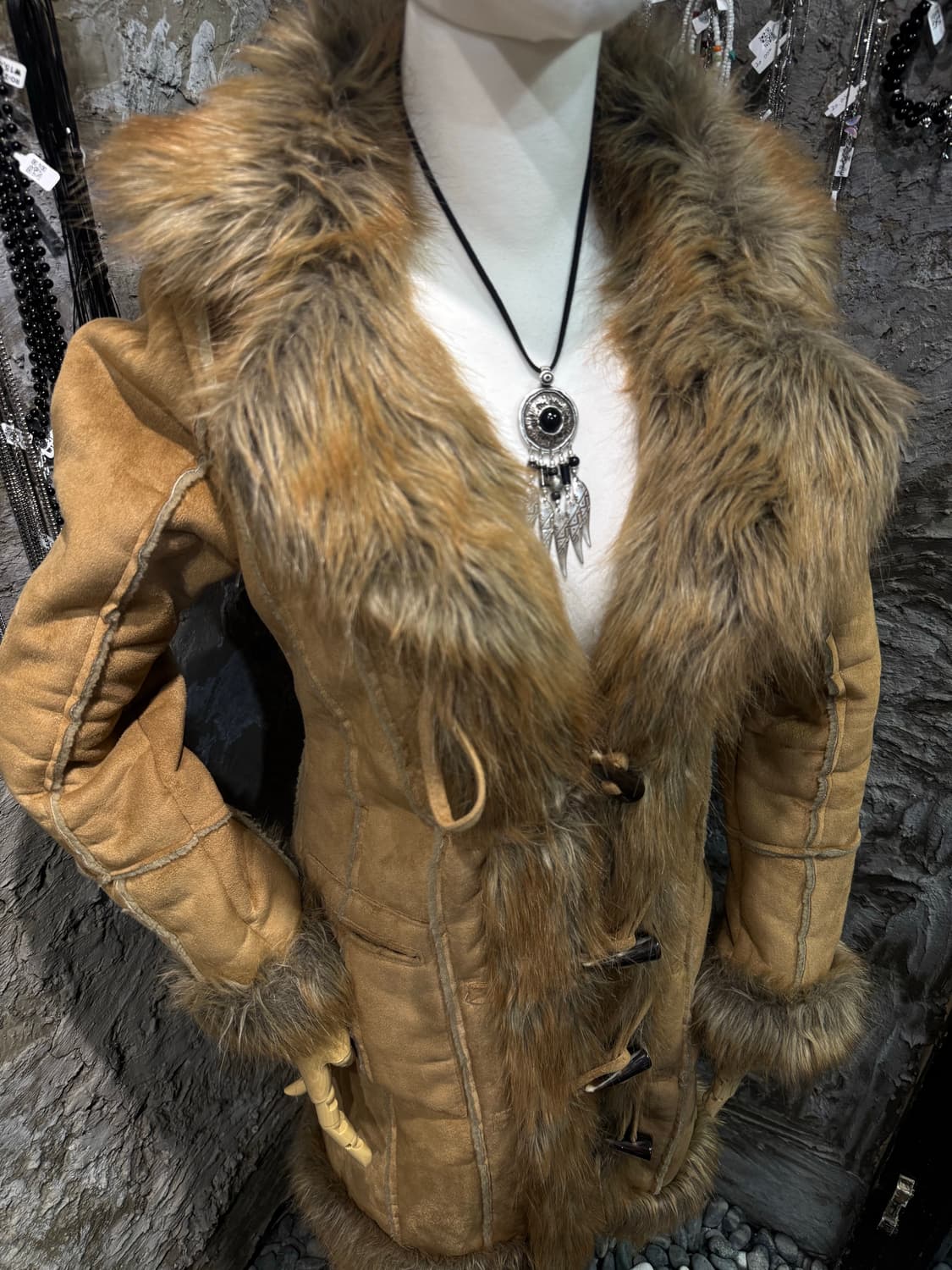 Brown fur suede coat 상품이미지1