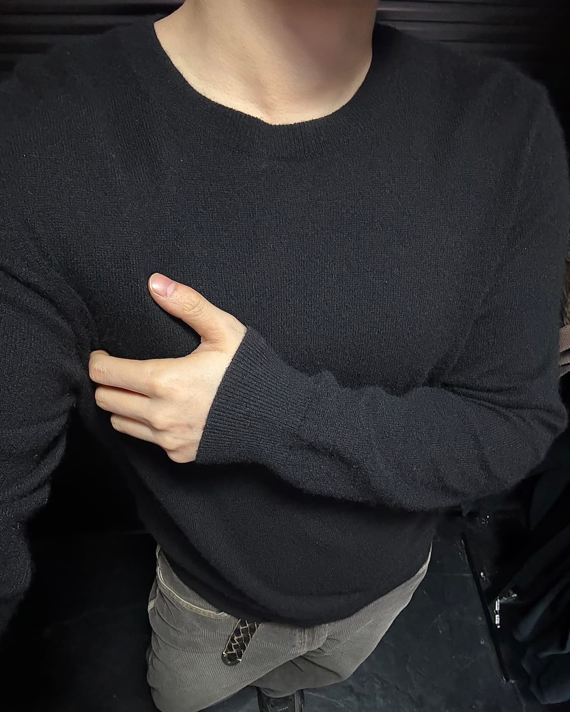 AND Z 앤드지 울 캐시미어 100 블랙 기본 베이직 니트 스웨터 촉감 상품이미지1