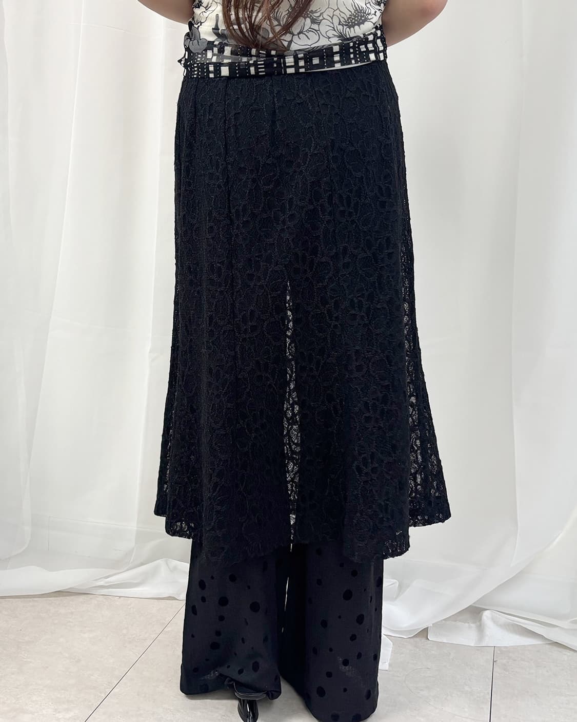 Nuit noir black lace layered long skirt 상품이미지9