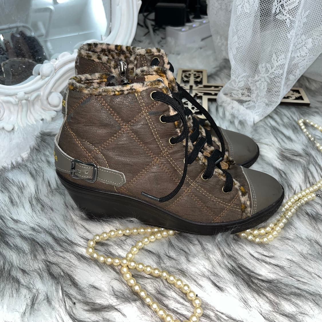 빈티지 갸루깔 웨지힐 스니커즈 상품이미지4