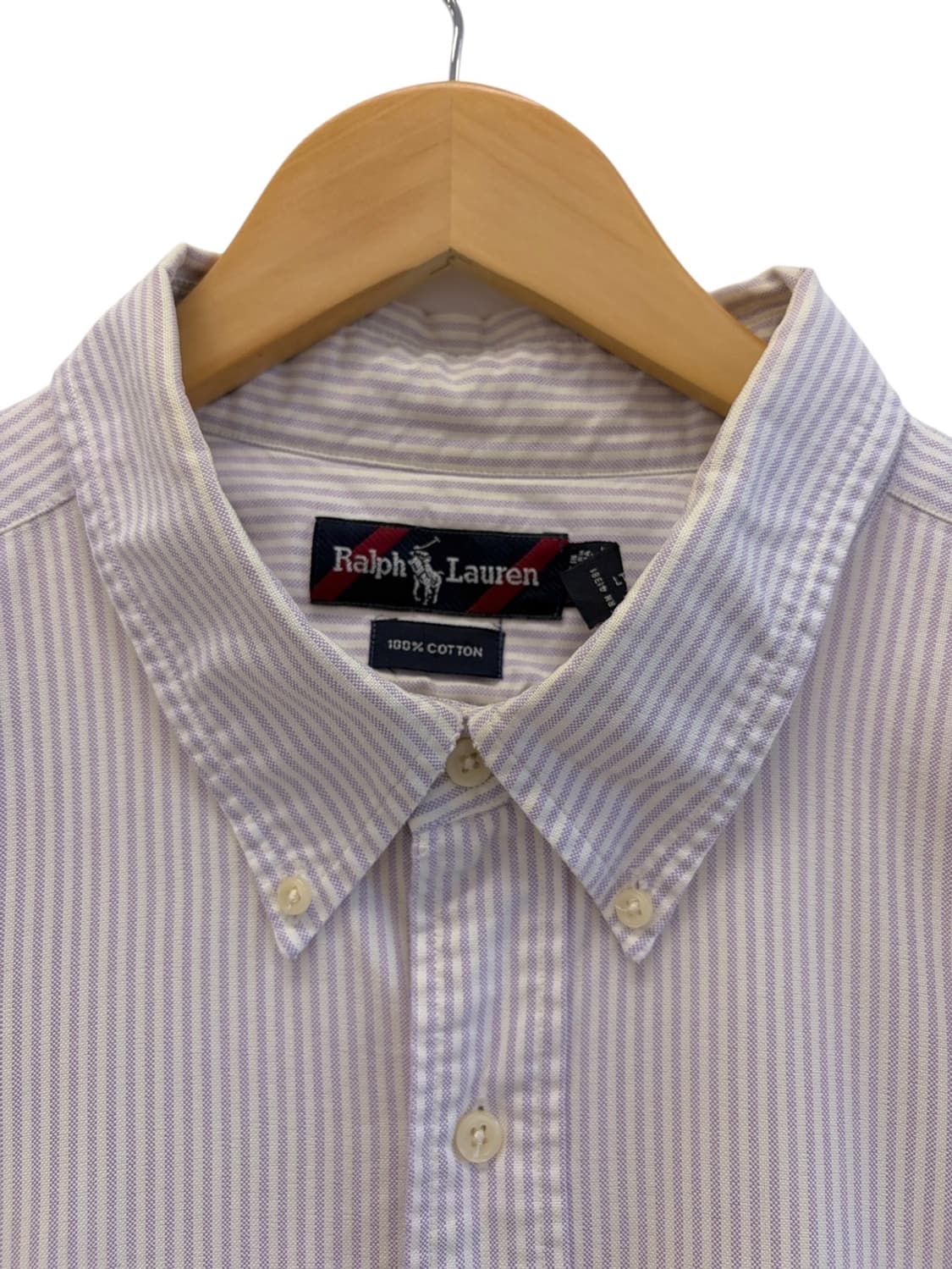 90s 폴로 스트라이프 셔츠 화이트 & 퍼플 (3XL)  상품이미지3