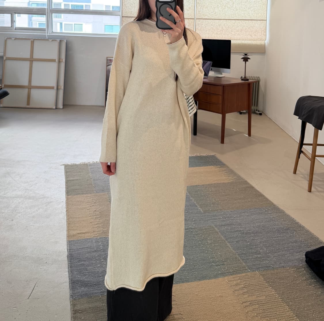 NIDO 25PS Simple Turtleneck Dress, Ecru 상품이미지2