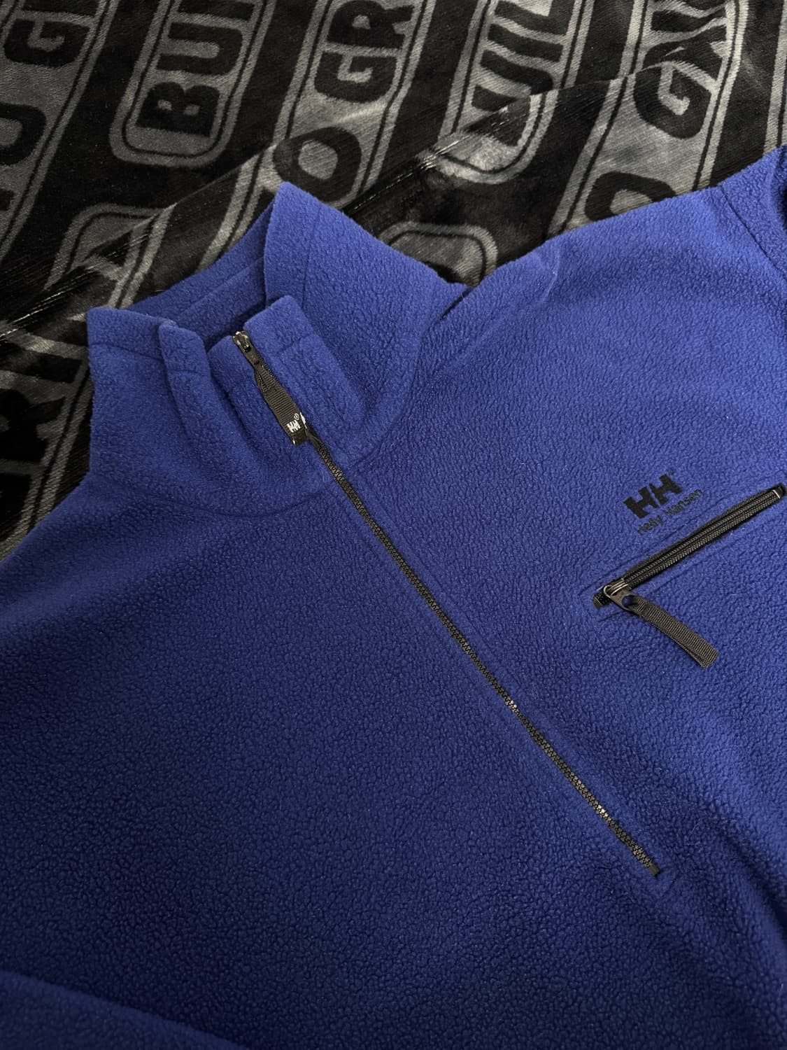 헬리 한센 쿼터 짚 플리스 풀오버 블루 블랙 메이드 인 유에스에이 상품이미지3