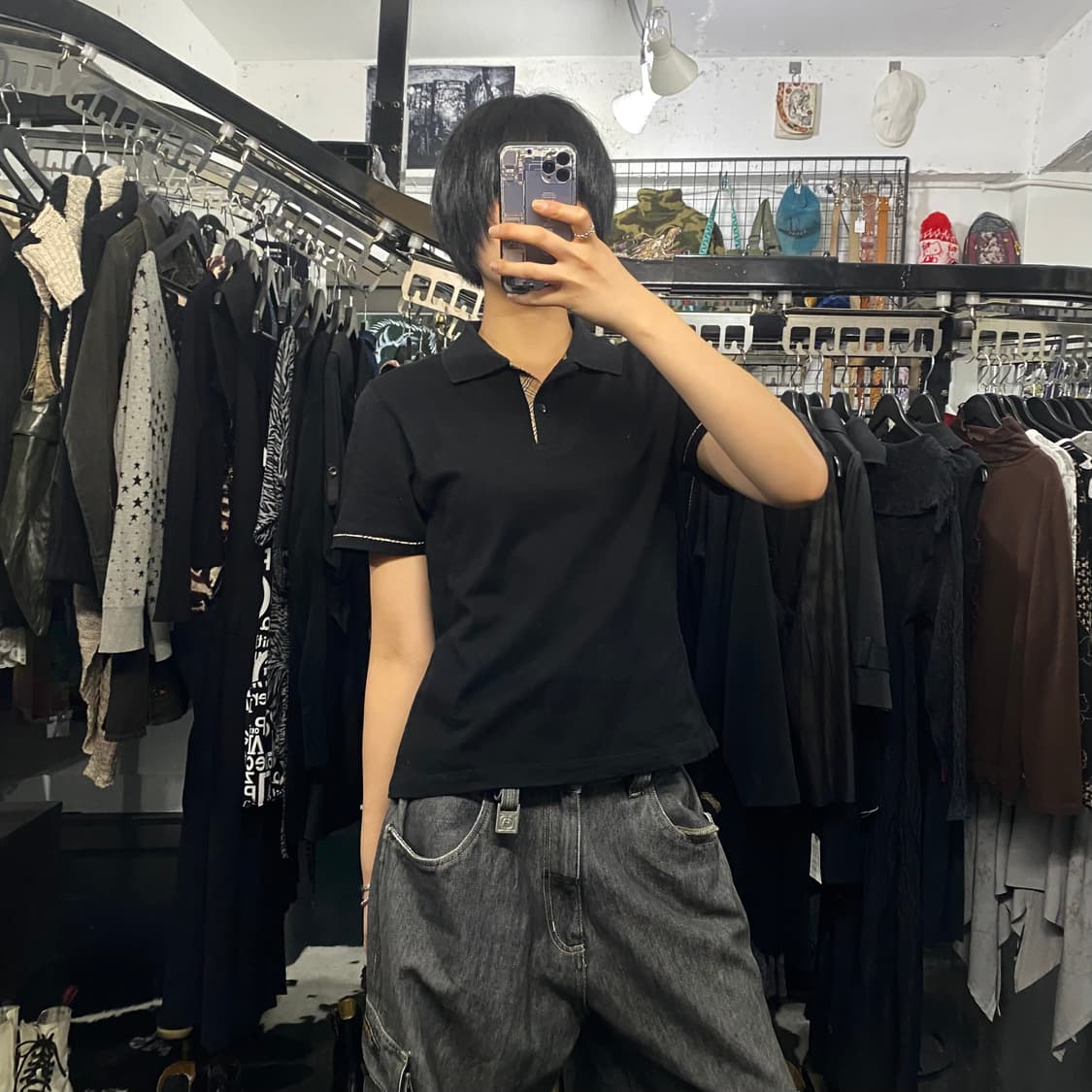 Burberry golf 체크라인 디테일 반팔티셔츠 상품이미지1