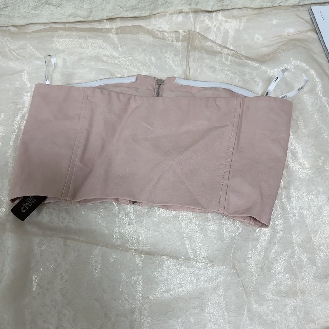 빈티지 핑크 Pu가죽 탑 뷔스티에 상품이미지4