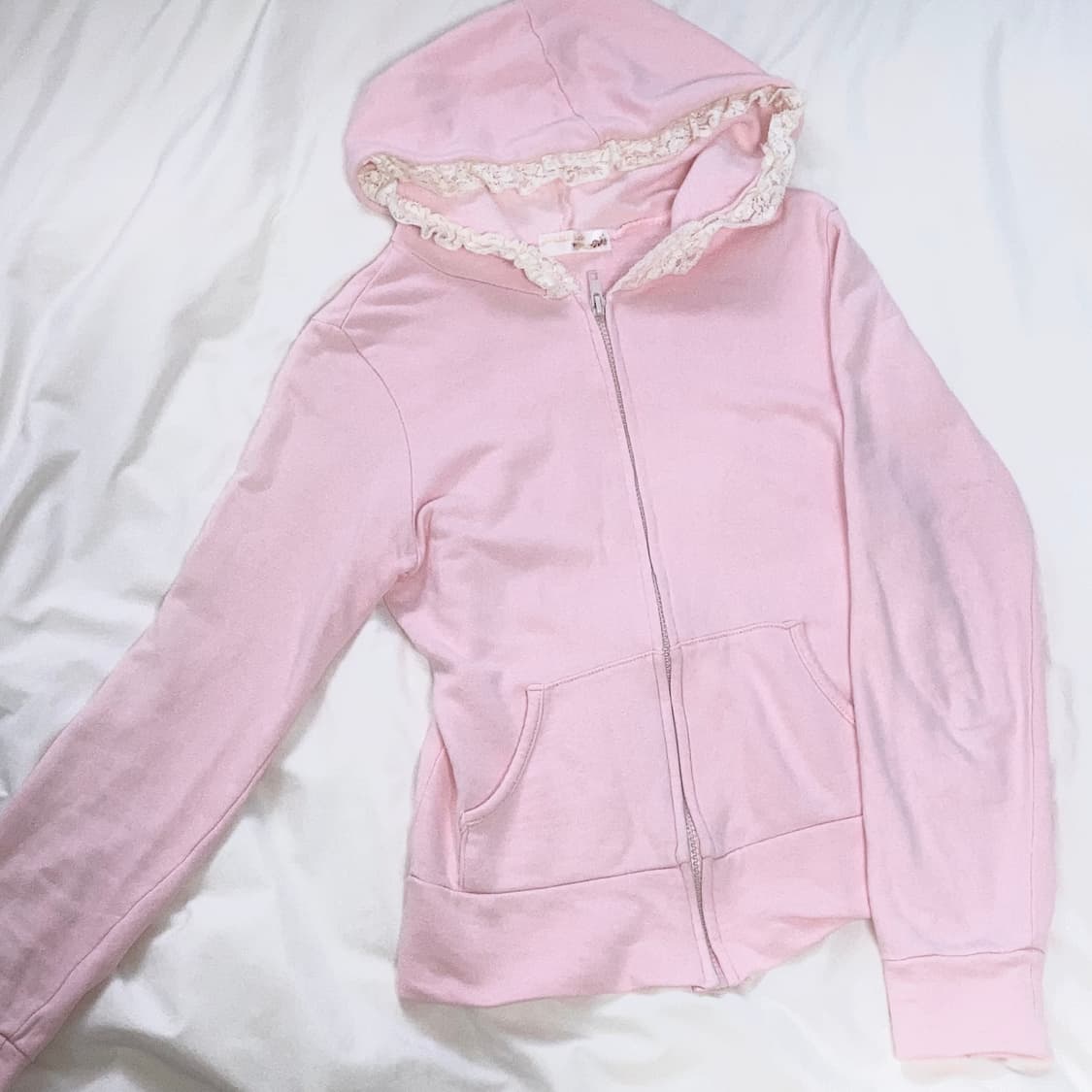 빈티지 고전 리즈리사 딸기우유핑크 레이스 후드집업 조지후쿠히메갸루헤이세이 상품이미지1