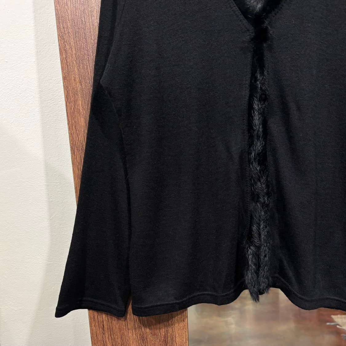 일본 빈티지 블랙 래빗 퍼 트리밍 원버튼 가디건 상품이미지5