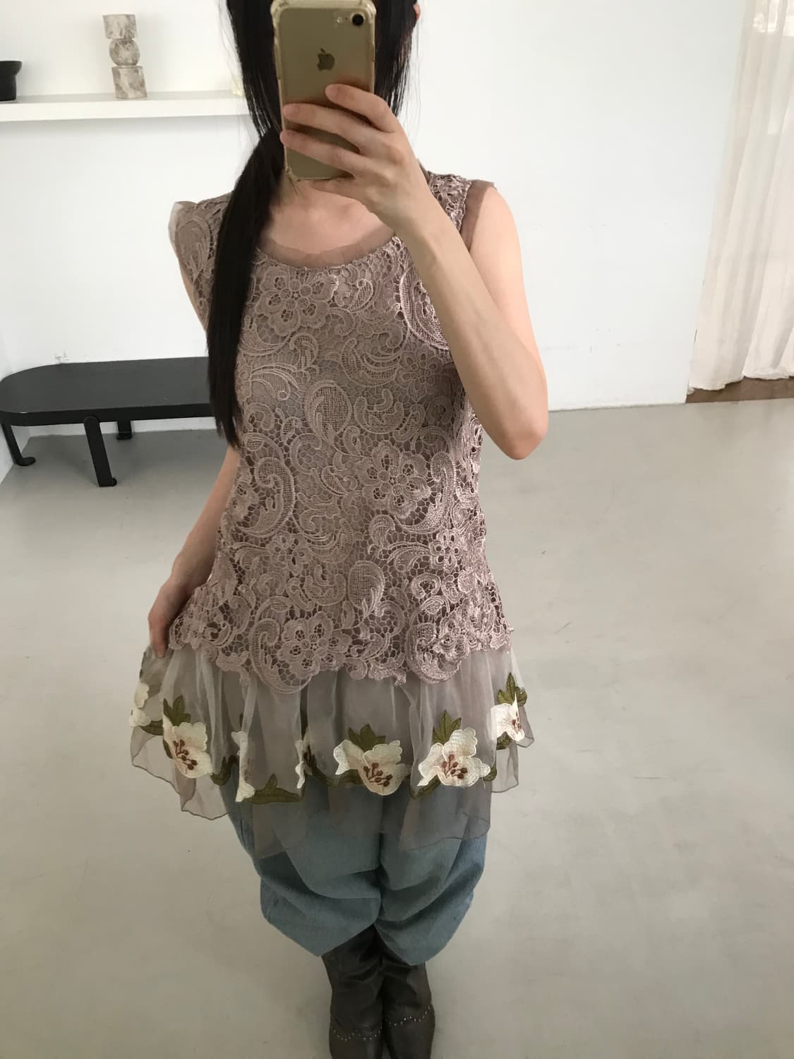 vintage beige lace sleeveless 상품이미지3