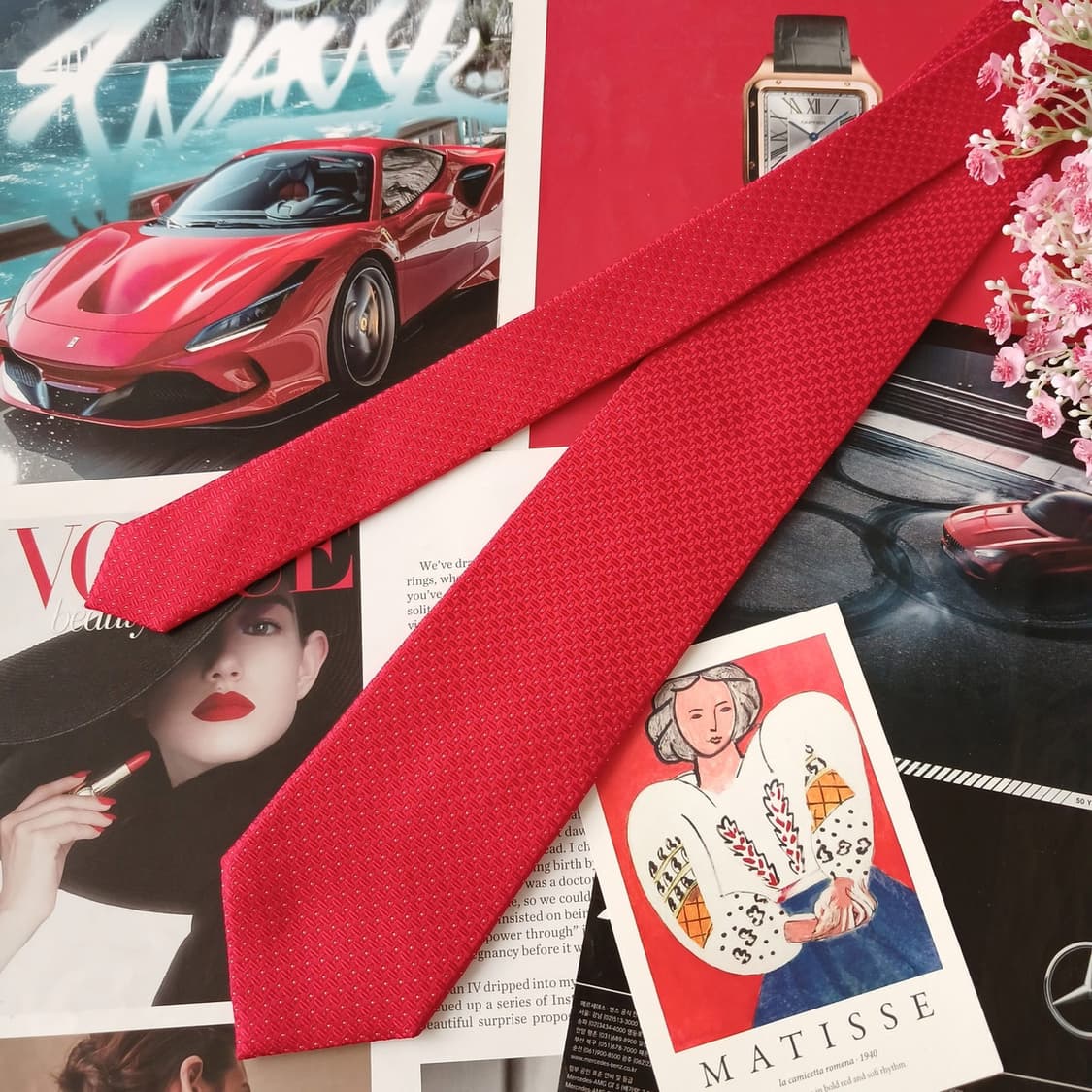 밀라숀 실크 레드 텍스처 넥타이 8.2cm A+등급 A19357
 상품이미지5