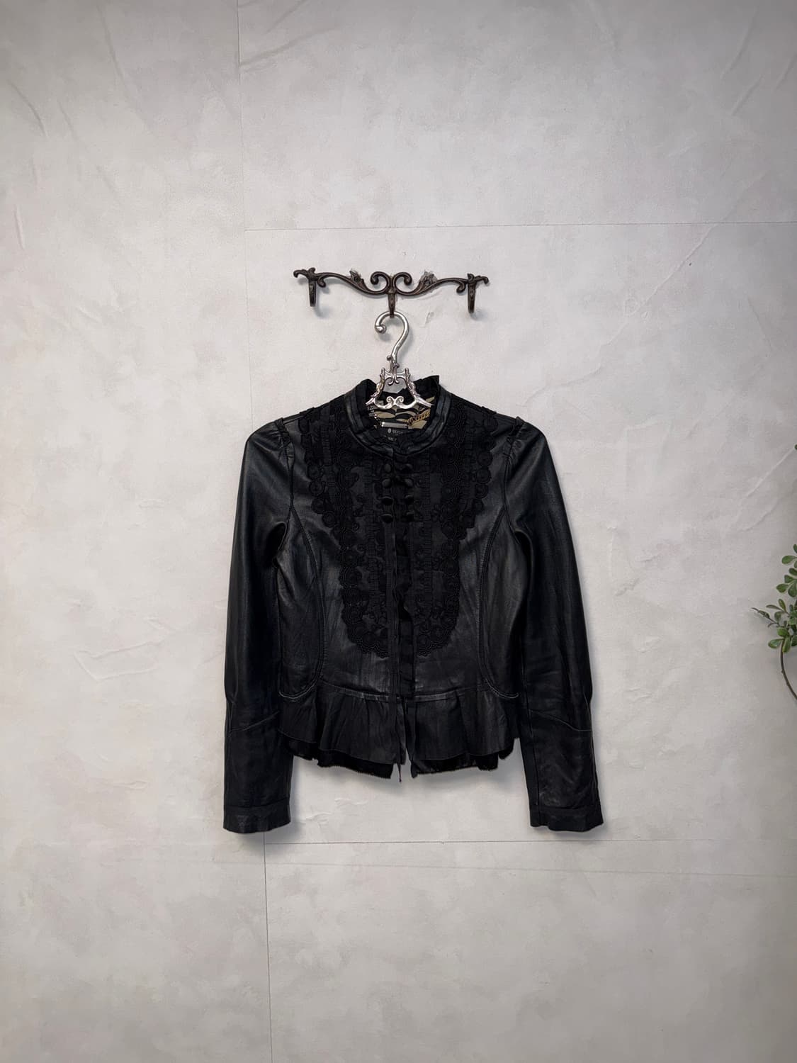 Black lamb skin button lace buckle jk 상품이미지2