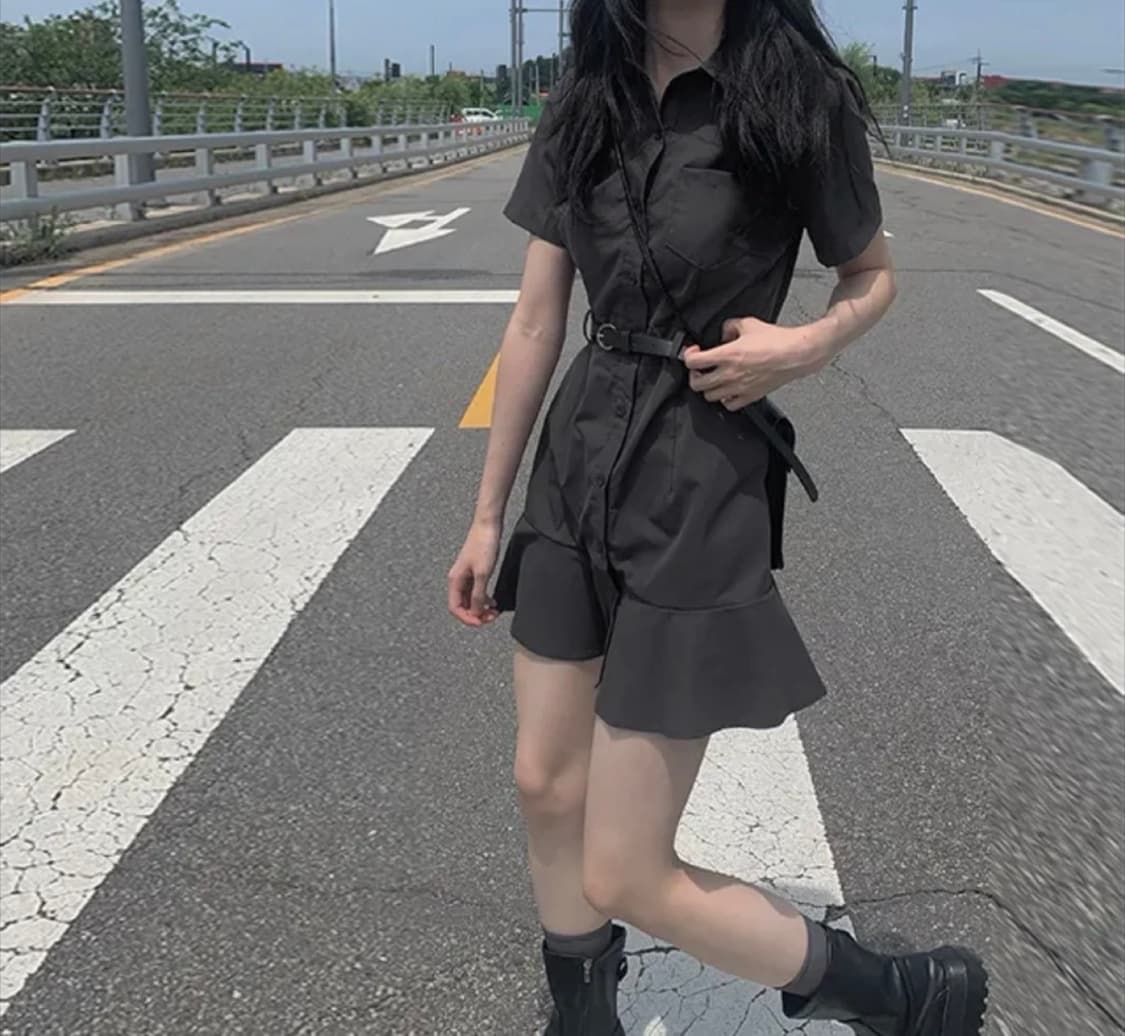 애니원모어 챠콜 셔츠 원피스 상품이미지1